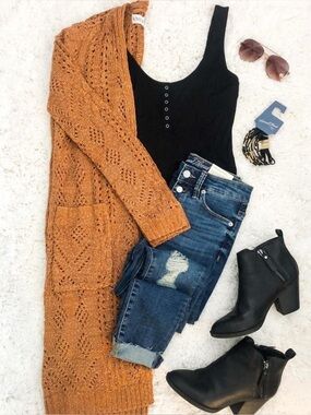 Knox Rose Open Knit Long Cardigan- Rust